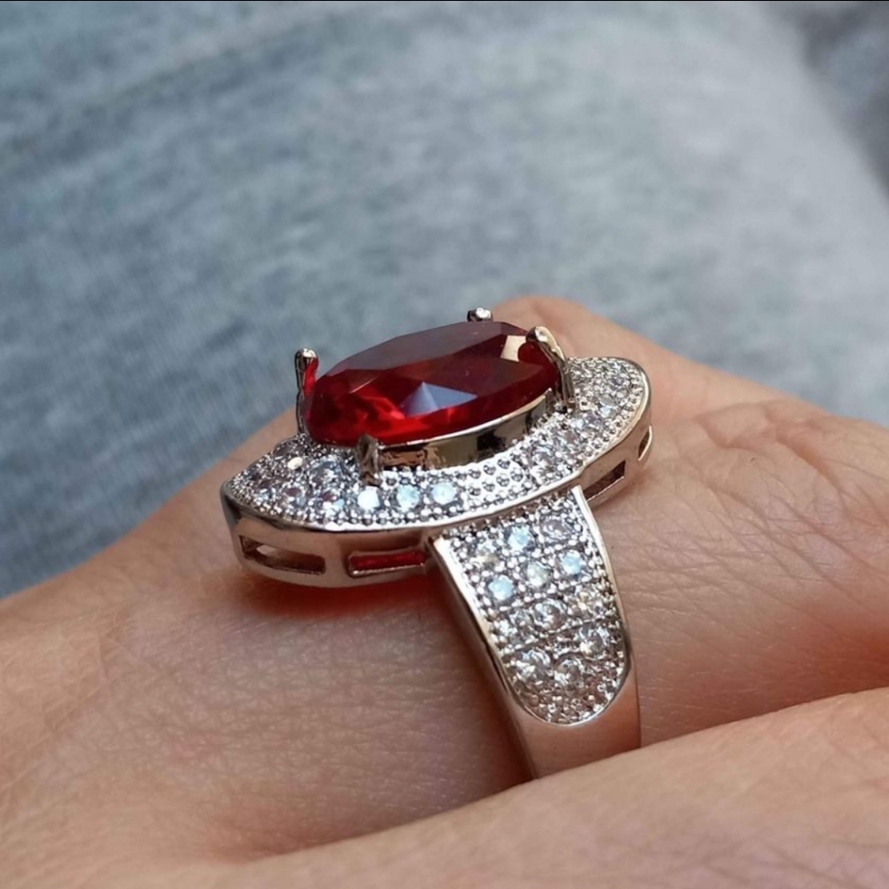 New 925 Silver Oval Cut Ruby Diamond Ring for Women - Picture 5 of 10